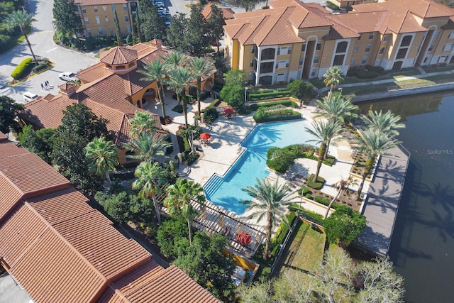 aerial view featuring a water view