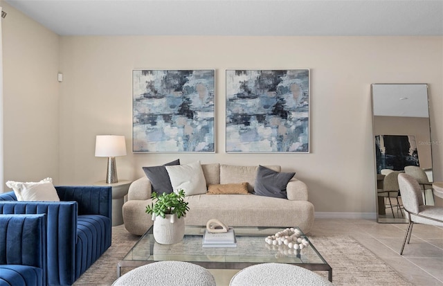 living room featuring light tile patterned floors