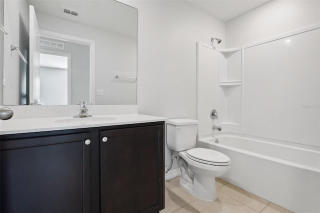 full bathroom with tile patterned flooring, vanity, toilet, and washtub / shower combination