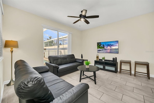 living room featuring ceiling fan