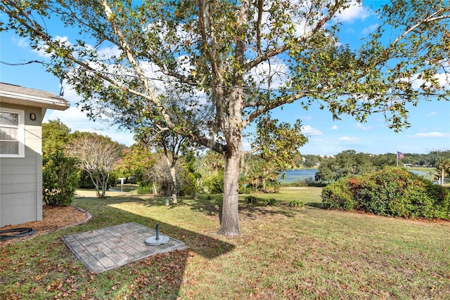 view of yard with a water view