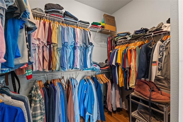 walk in closet featuring wood-type flooring