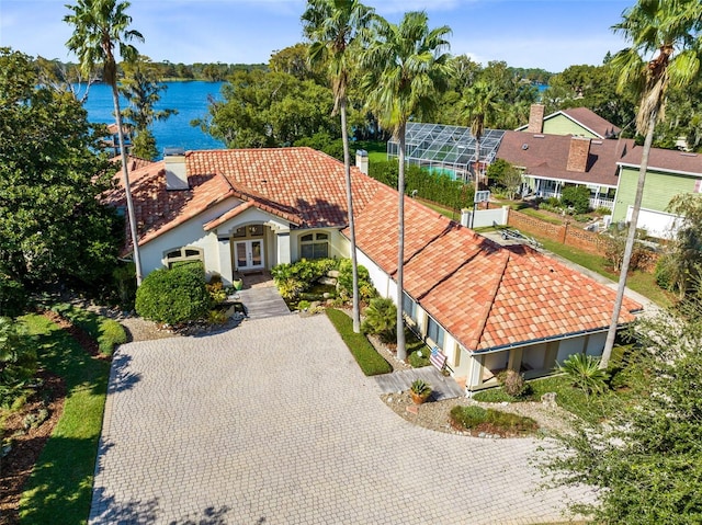 bird's eye view featuring a water view