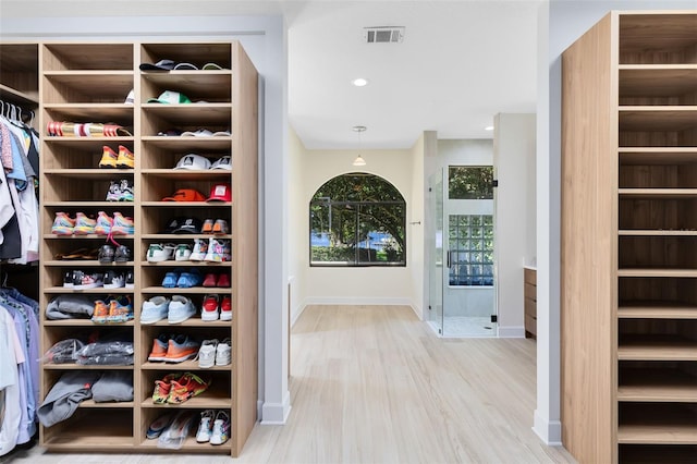 spacious closet featuring light wood-type flooring