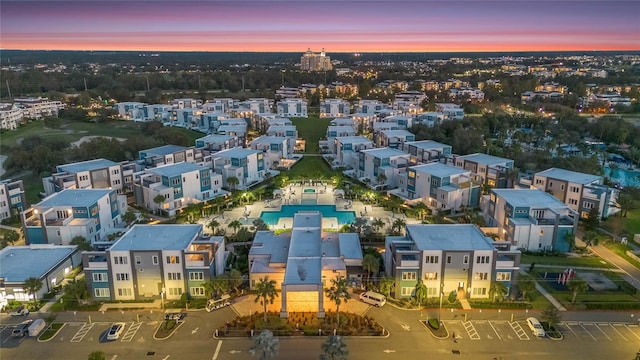 view of aerial view at dusk