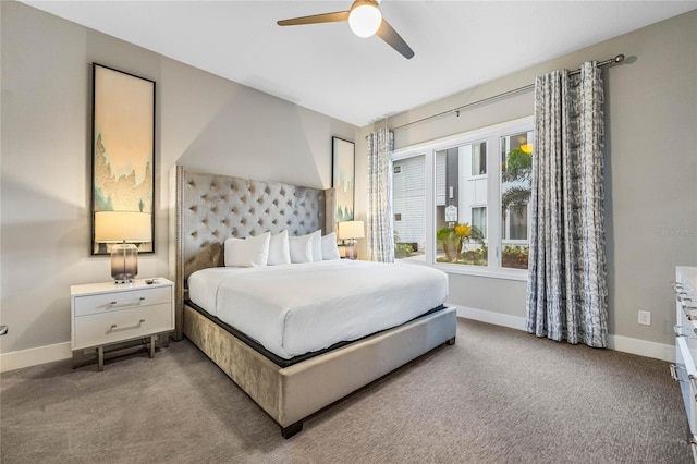 bedroom featuring carpet and ceiling fan