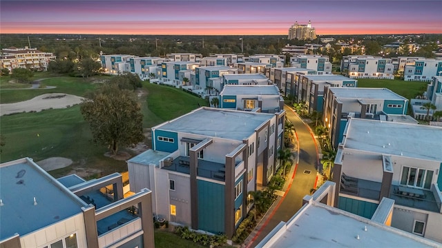 view of aerial view at dusk