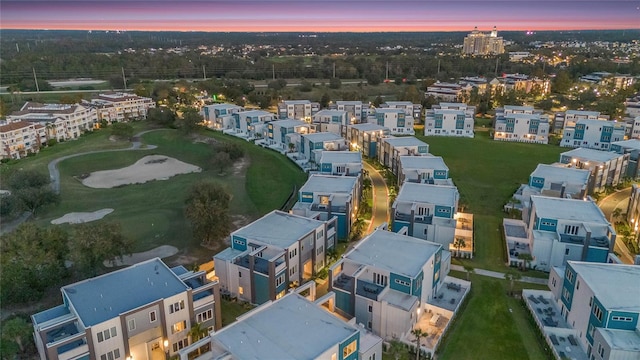 view of aerial view at dusk