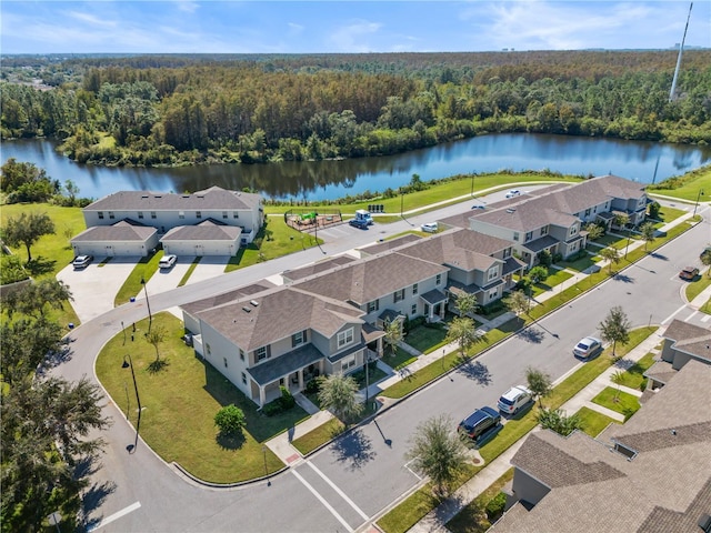 aerial view with a water view