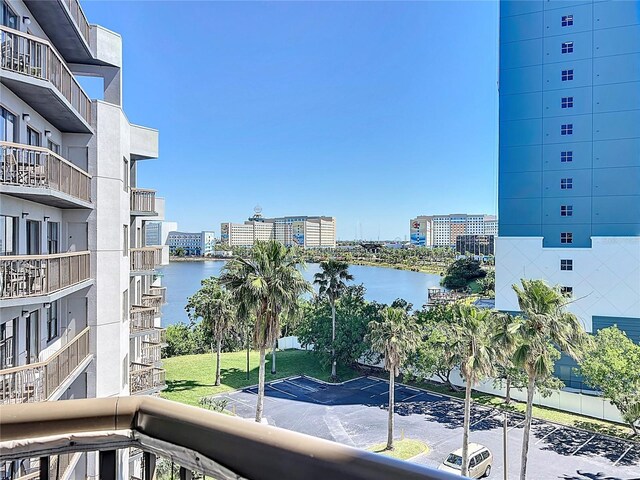 view of water feature with a view of city