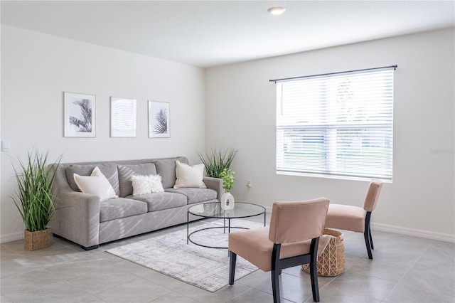 living room with light tile patterned floors