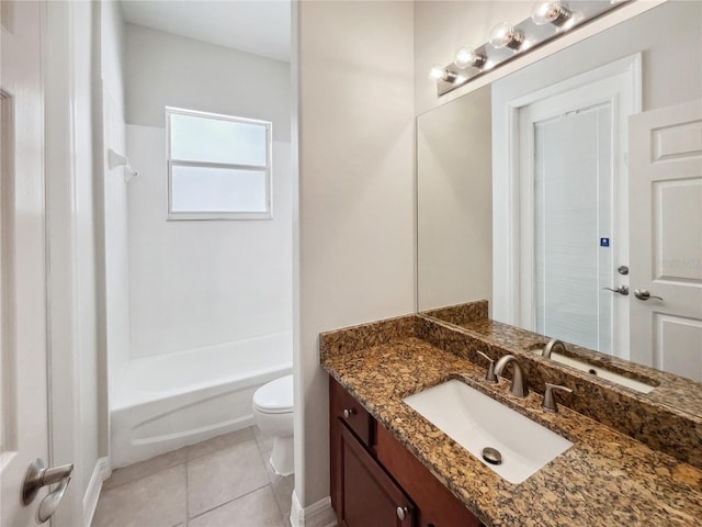 full bathroom featuring tile patterned floors, shower / bathing tub combination, vanity, and toilet