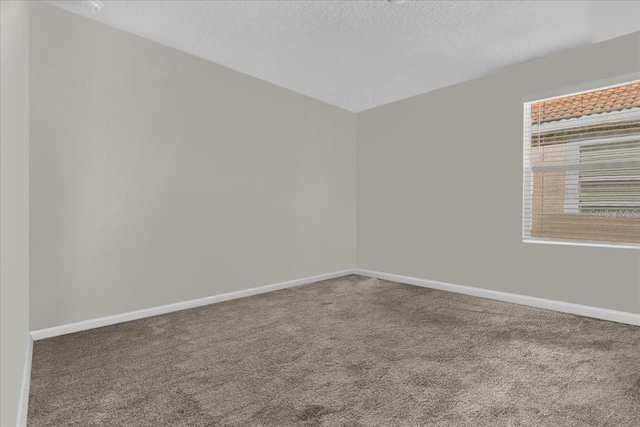 empty room with carpet and a textured ceiling