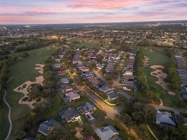 view of aerial view at dusk