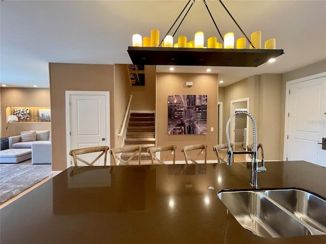 kitchen with sink and decorative light fixtures