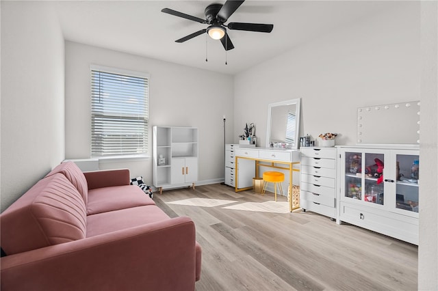 interior space featuring light hardwood / wood-style floors and ceiling fan