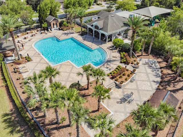 view of swimming pool featuring a patio area