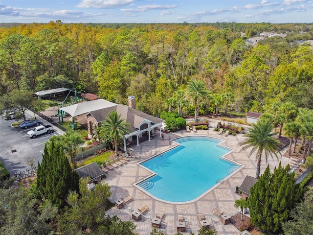 view of swimming pool featuring a patio