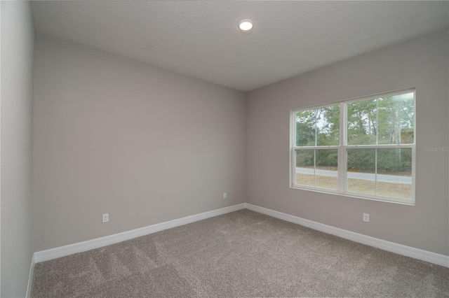 carpeted spare room with a textured ceiling