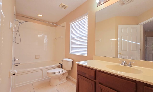 full bathroom with vanity, tile patterned flooring, toilet, and shower / bath combination