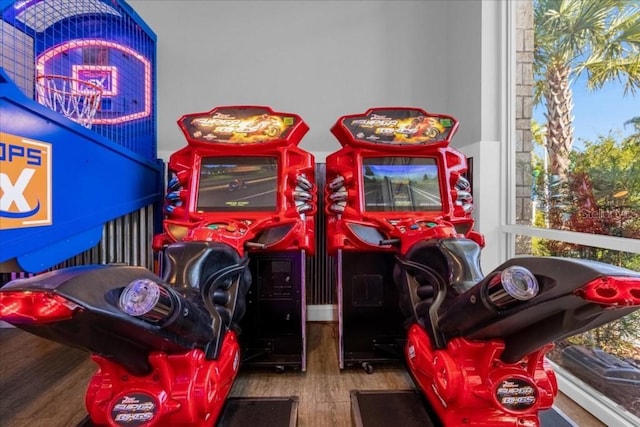 game room with hardwood / wood-style flooring