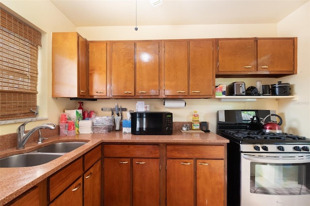 kitchen featuring stainless steel gas stove and sink