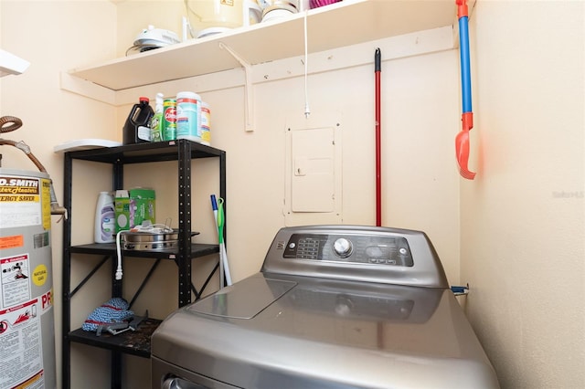 laundry room featuring gas water heater and washer / dryer