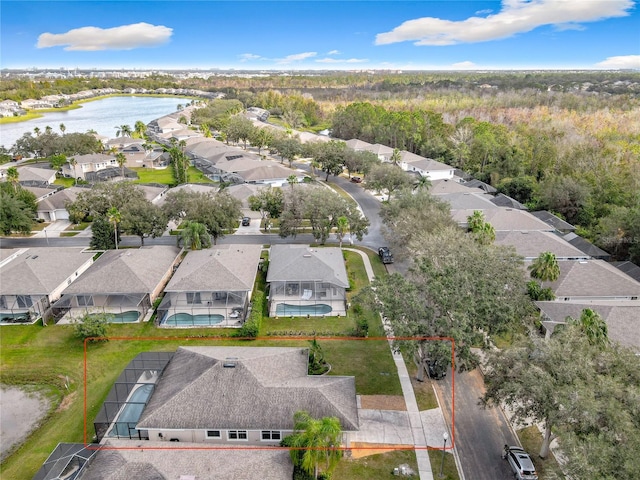 bird's eye view featuring a water view