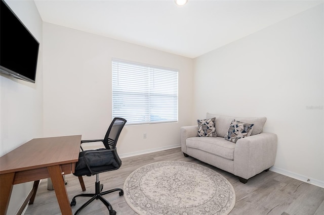 office area featuring light hardwood / wood-style flooring