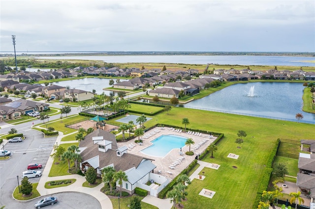 bird's eye view featuring a water view