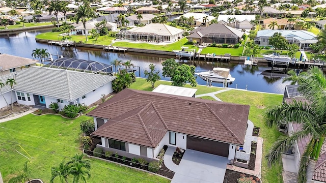 drone / aerial view featuring a water view