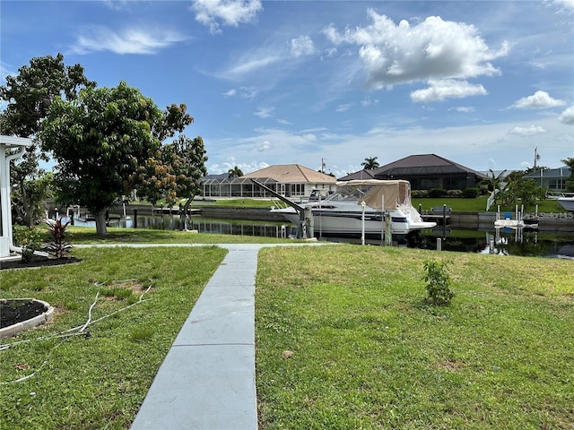 view of yard with a water view