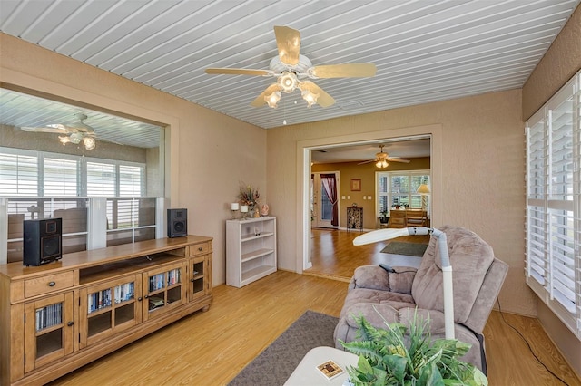 living room with light hardwood / wood-style floors