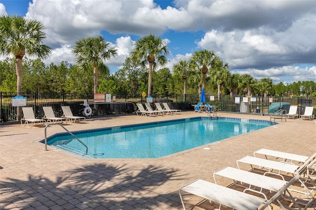 view of swimming pool featuring a patio area