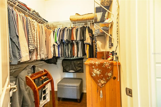 walk in closet with hardwood / wood-style floors