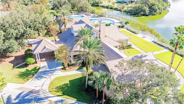 aerial view with a water view