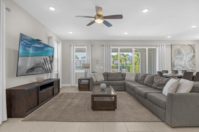 365 Southfield St, Kissimmee, FL 34747 - living area featuring a ceiling fan, recessed lighting, and light tile patterned floors