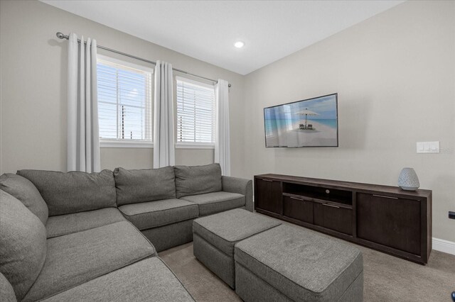 living room with light carpet