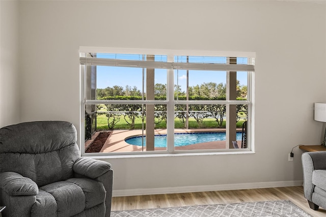 living area featuring hardwood / wood-style floors and plenty of natural light