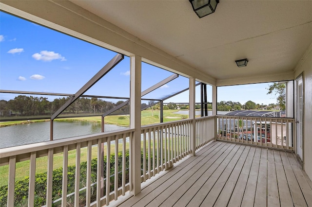 deck with a water view