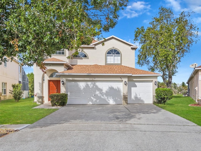 view of front facade featuring a garage and a front yard