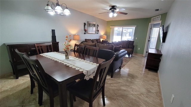 dining area featuring ceiling fan