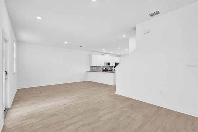 unfurnished living room with light hardwood / wood-style flooring