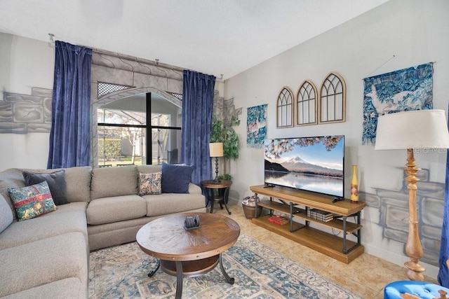 living room featuring tile patterned floors