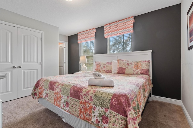 bedroom featuring carpet and a closet