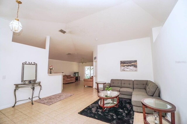 living room with vaulted ceiling