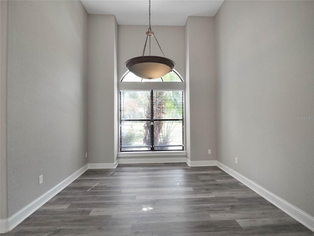 unfurnished room with dark wood-type flooring