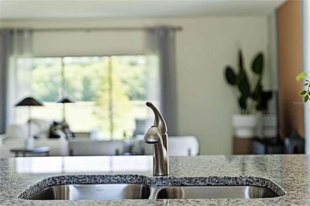 interior details with sink and light stone countertops