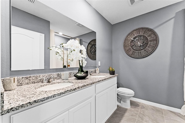 bathroom with vanity, toilet, and tile patterned floors