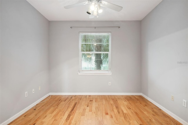 empty room featuring ceiling fan and light hardwood / wood-style flooring